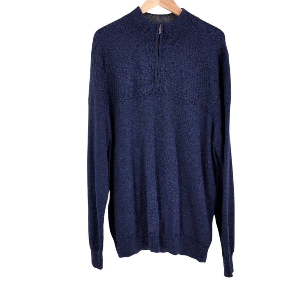 HARRISON DAVIS Sweater Men's XL Blue Fine Merino Wool 1/2‎ Zip Pullover Classic